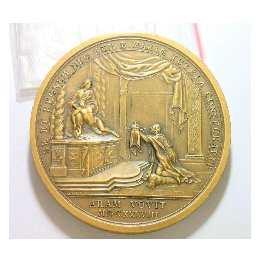 【艺术】法国艺术大章 纪念1638年路易十三儿子路易十四出生 高浮雕精制超大铜章 70MM 175克