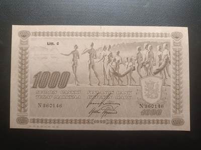 2025十一月第四期，总202期 - 芬兰1922年1000马克流通好品XF，此系列极稀有的大票幅大面值，象征着民族的起源和前进的意境画和国徽，稀有早期年份