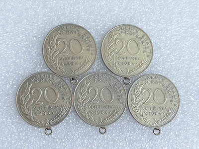 第一海外回流一元起拍收藏 散集专场  第265期 - 法国20分硬币 项链吊坠 5枚