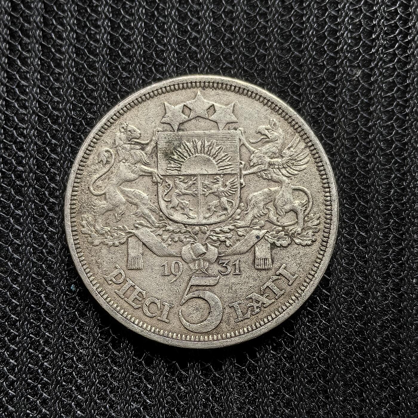 道一币馆币章第一百五十四场 拉脱维亚1931年谷物女神5拉特银币 25g 835s