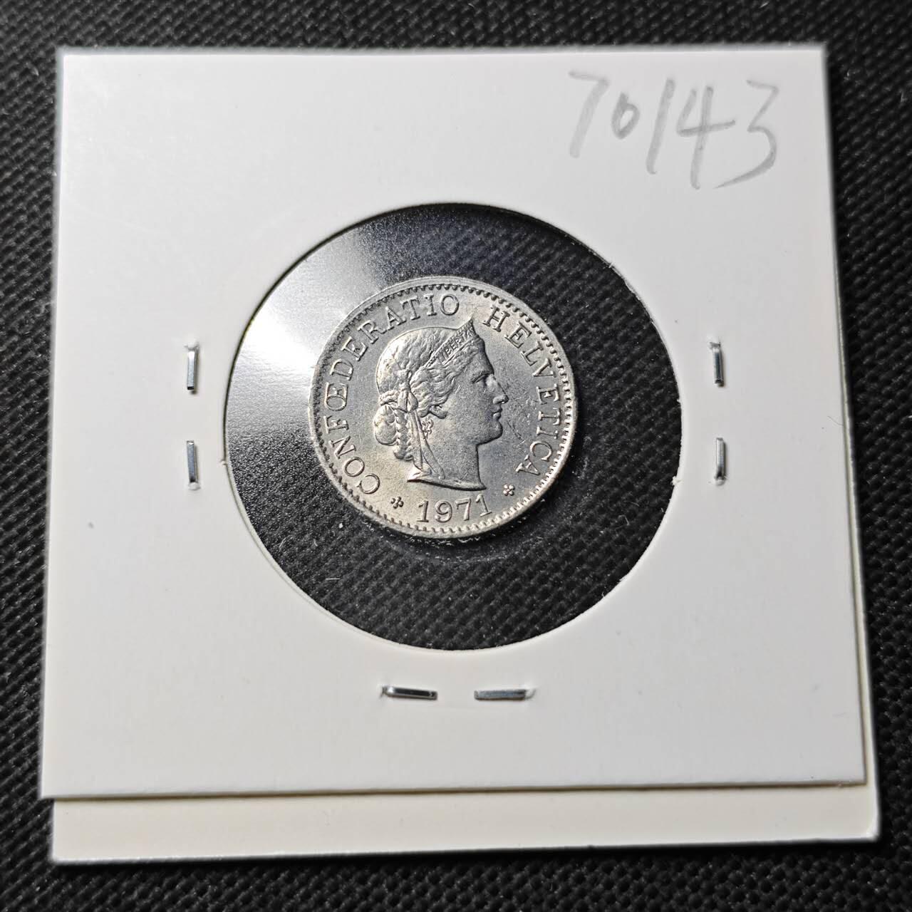 KK钱币收藏小铺  第370场  2月预留时间 周末发货  1971瑞士5分