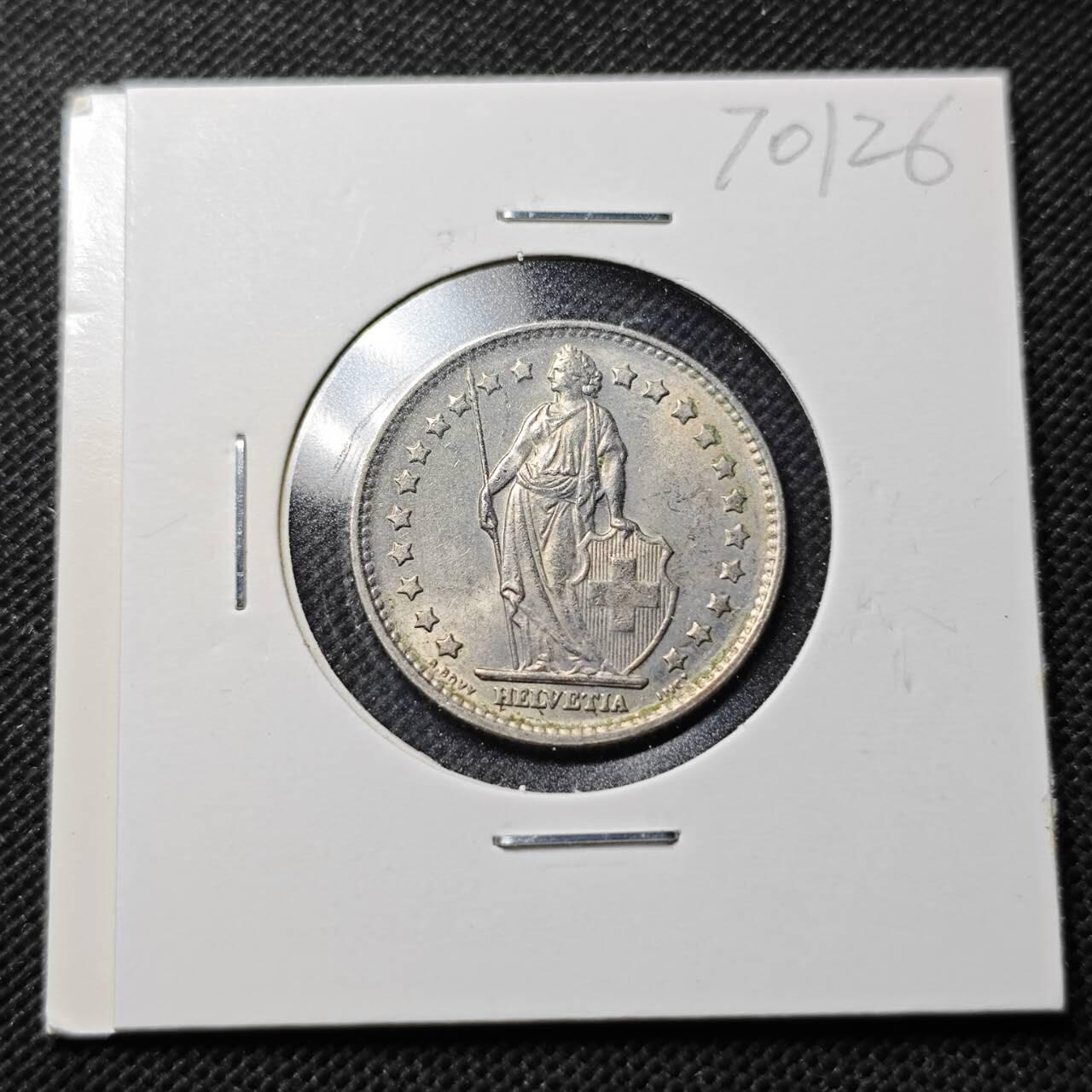 KK钱币收藏小铺  第370场  2月预留时间 周末发货  1970瑞士1法郎