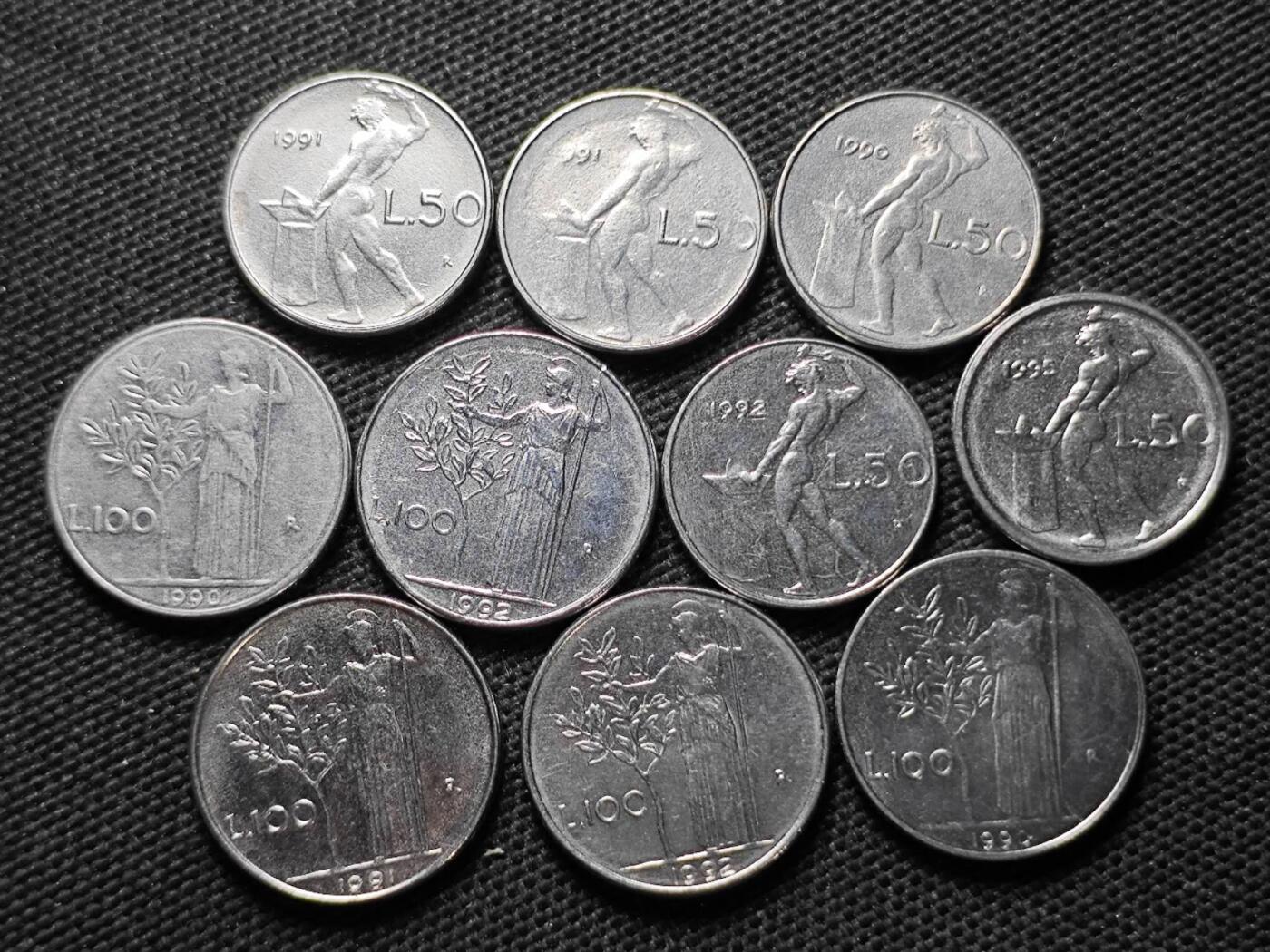 KK钱币收藏小铺  第370场  2月预留时间 周末发货  意大利后期 小50/100里拉4对 8枚