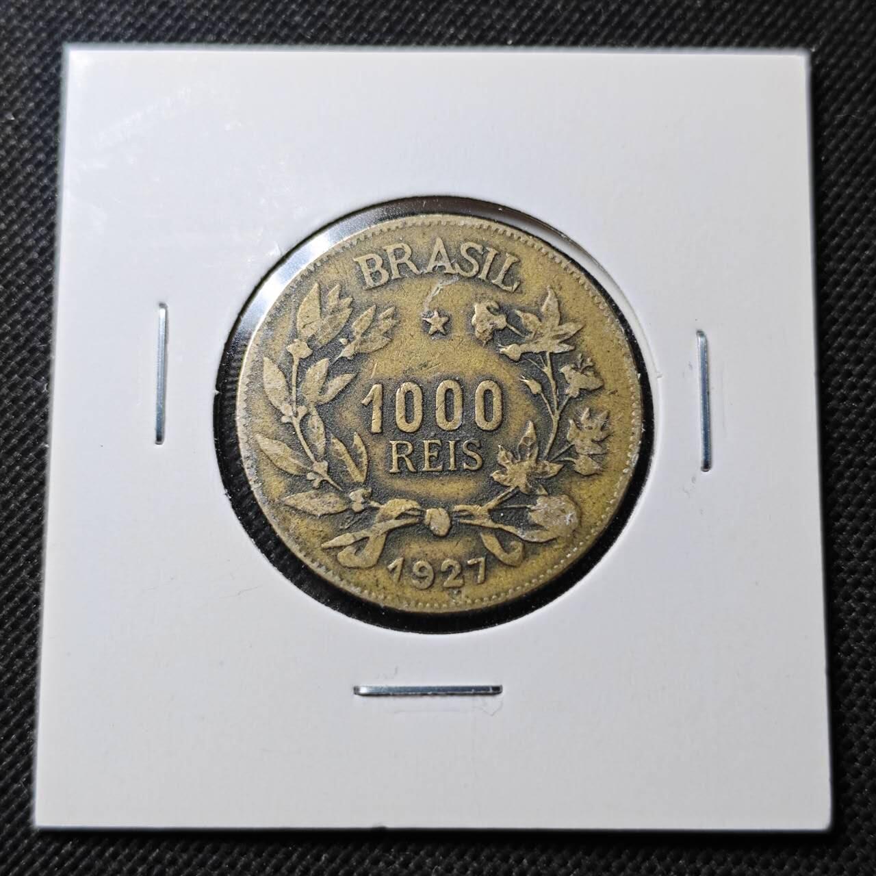 KK钱币收藏小铺  第370场  2月预留时间 周末发货  1927巴西1000瑞斯铜币