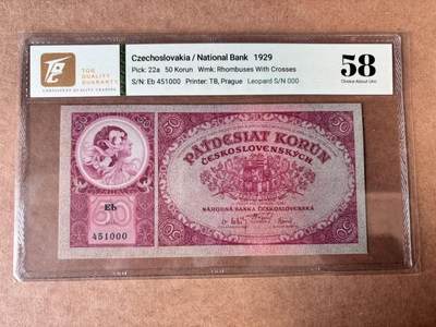 【Blue Auction】世界纸币精拍第750期——18级TOP拍卖/信誉/品质/专业/高效💫 -  【豹子号 实钞】捷克斯洛伐克1929年50克朗 慕夏经典作品花神 TQG58