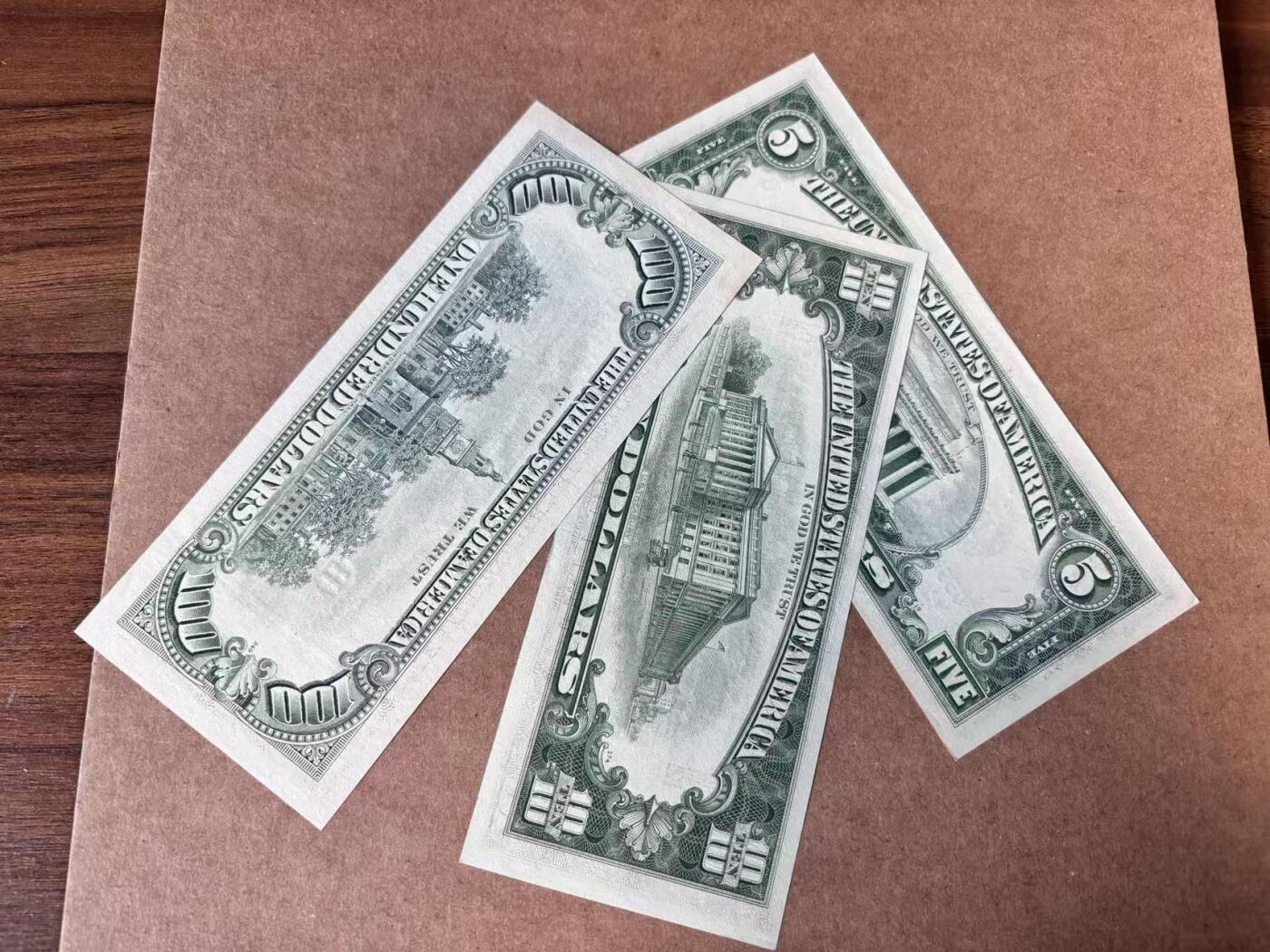 【Blue Auction】世界纸币精拍第750期——18级TOP拍卖/信誉/品质/专业/高效💫 【一组3张 含无47及补号】美国 1963-93年5-100美金UNC- 