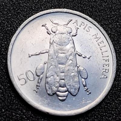 泉币菌-第128附加场-精品福利场（本场拍品多，请提前出价） - 原光UNC 蜜蜂 斯洛文尼亚1993年 50斯托丁铝制硬币 19.9毫米 0.85克