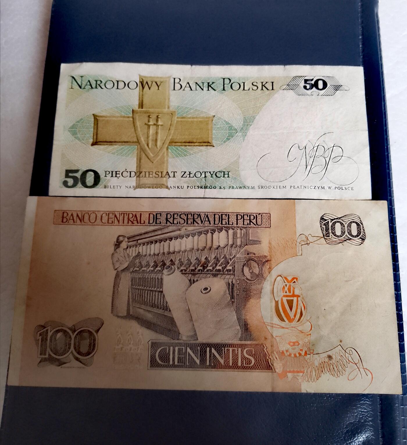 波兰1988年50兹罗提、秘鲁1987年100印蒂靓品纸币2枚一对
