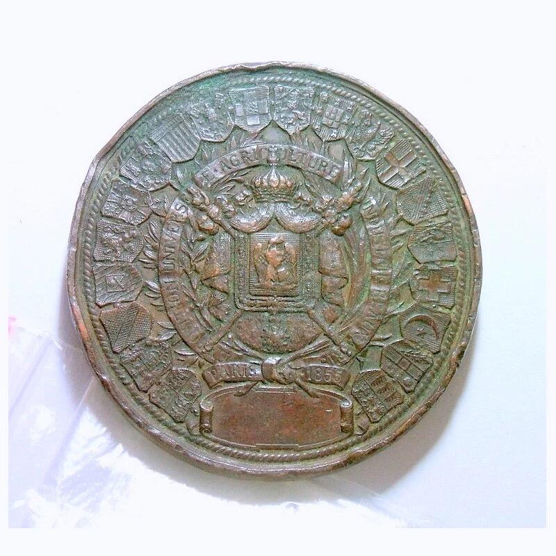 【艺术】法国艺术大章1855年 拿破仑三世徽章盾牌高浮雕精制超大铜章 60MM 111克