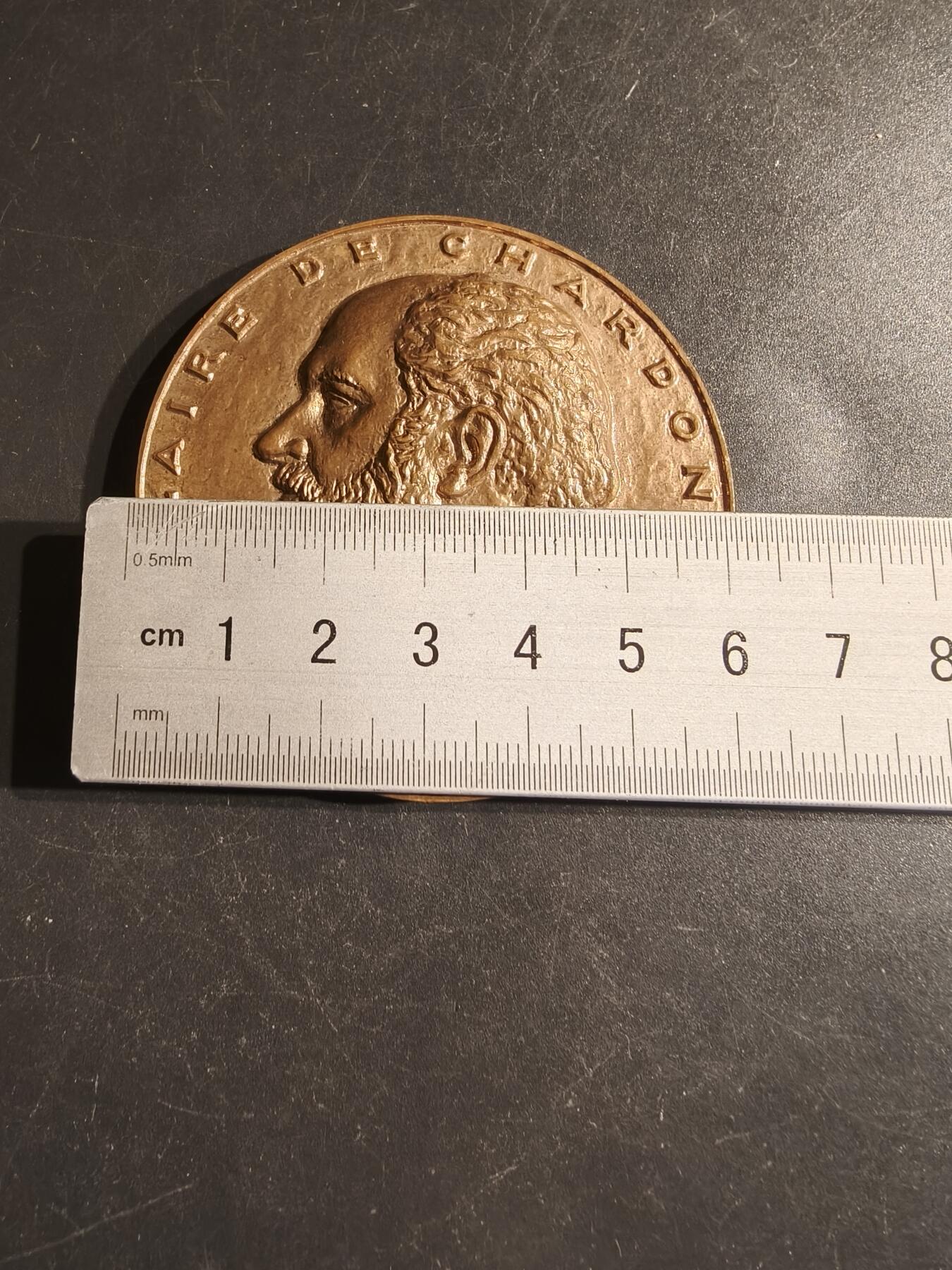 老王徽章第163期 13-15日三场连拍 16日统一发货  13、14日结束后可寄存  法国工程师和发明家伊莱尔·德·夏尔多内（人造丝之父）大铜章      直径62mm.     重量120.1g