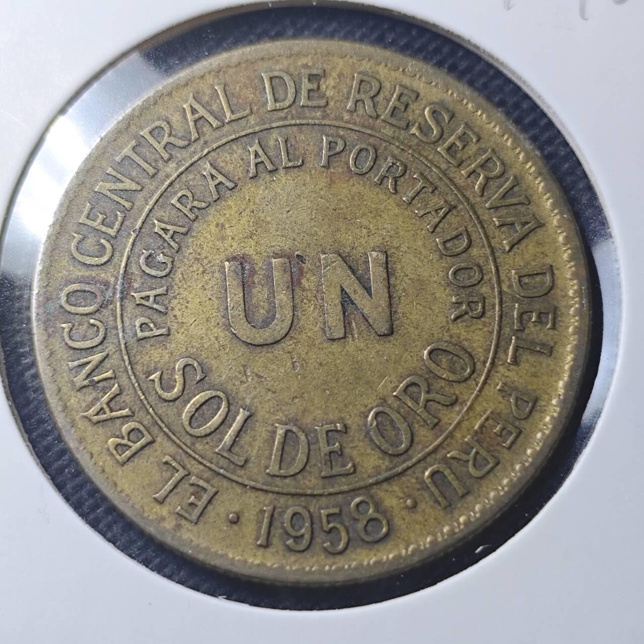 KK钱币收藏小铺  第370场  2月预留时间 周末发货  1958秘鲁1索尔铜币 