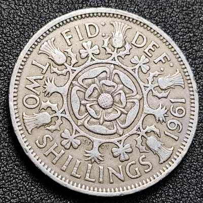 泉币菌-第128附加场-精品福利场（本场拍品多，请提前出价） - 1961年 英国女王2先令 伊丽莎白二世直径28.3mm
