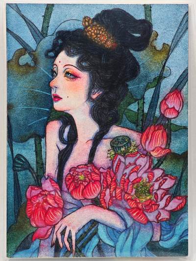 白泽拍卖卡牌手绘专场第28期（细雨生寒、寻梅闻香） - 2025 艺海文化手绘卡 卧荷  晚栀亲签