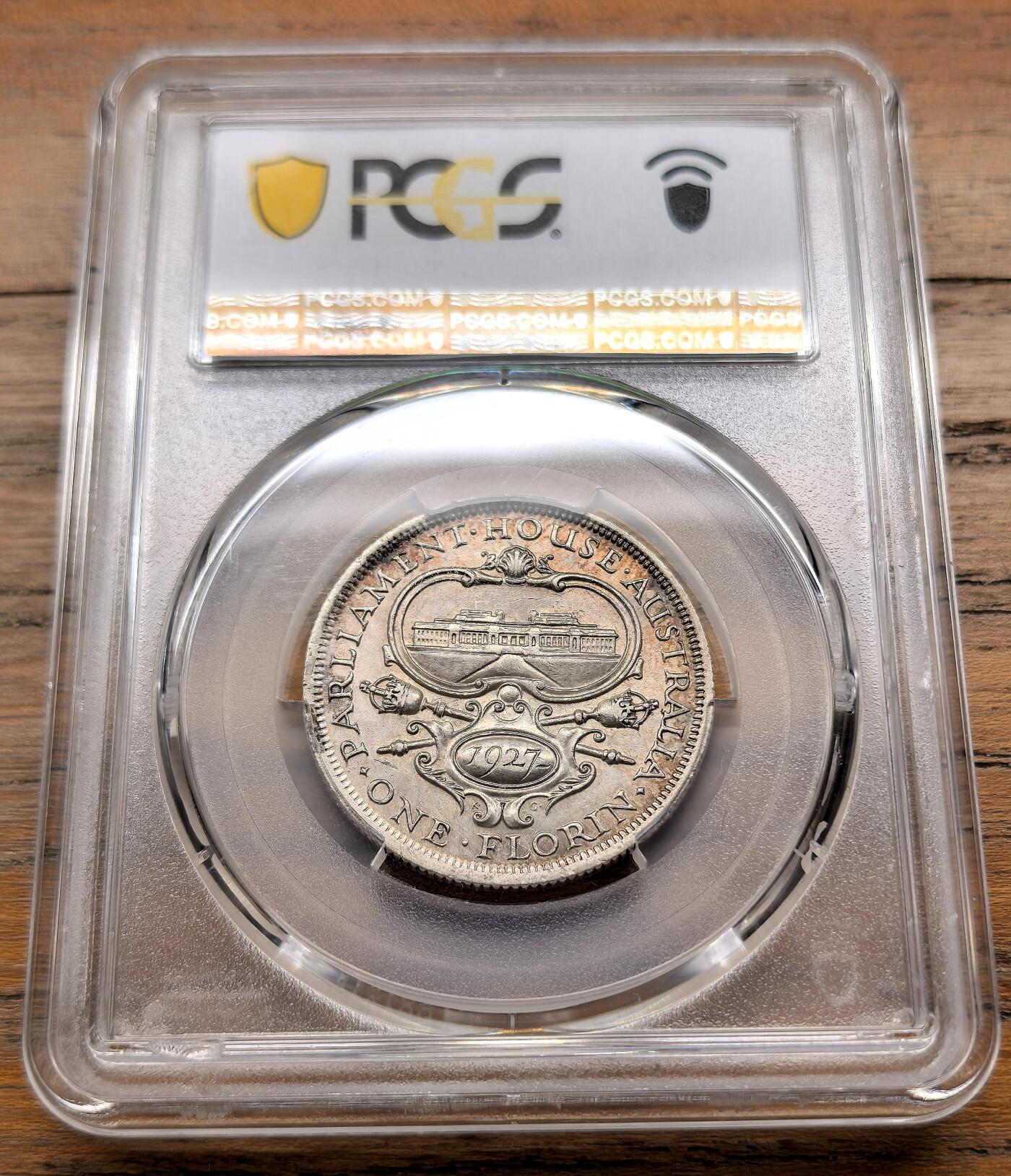 泉海漫舟·凡希社世界钱币微拍第三百十四期 1927澳大利亚议会纪念佛罗林PCGS-AU55