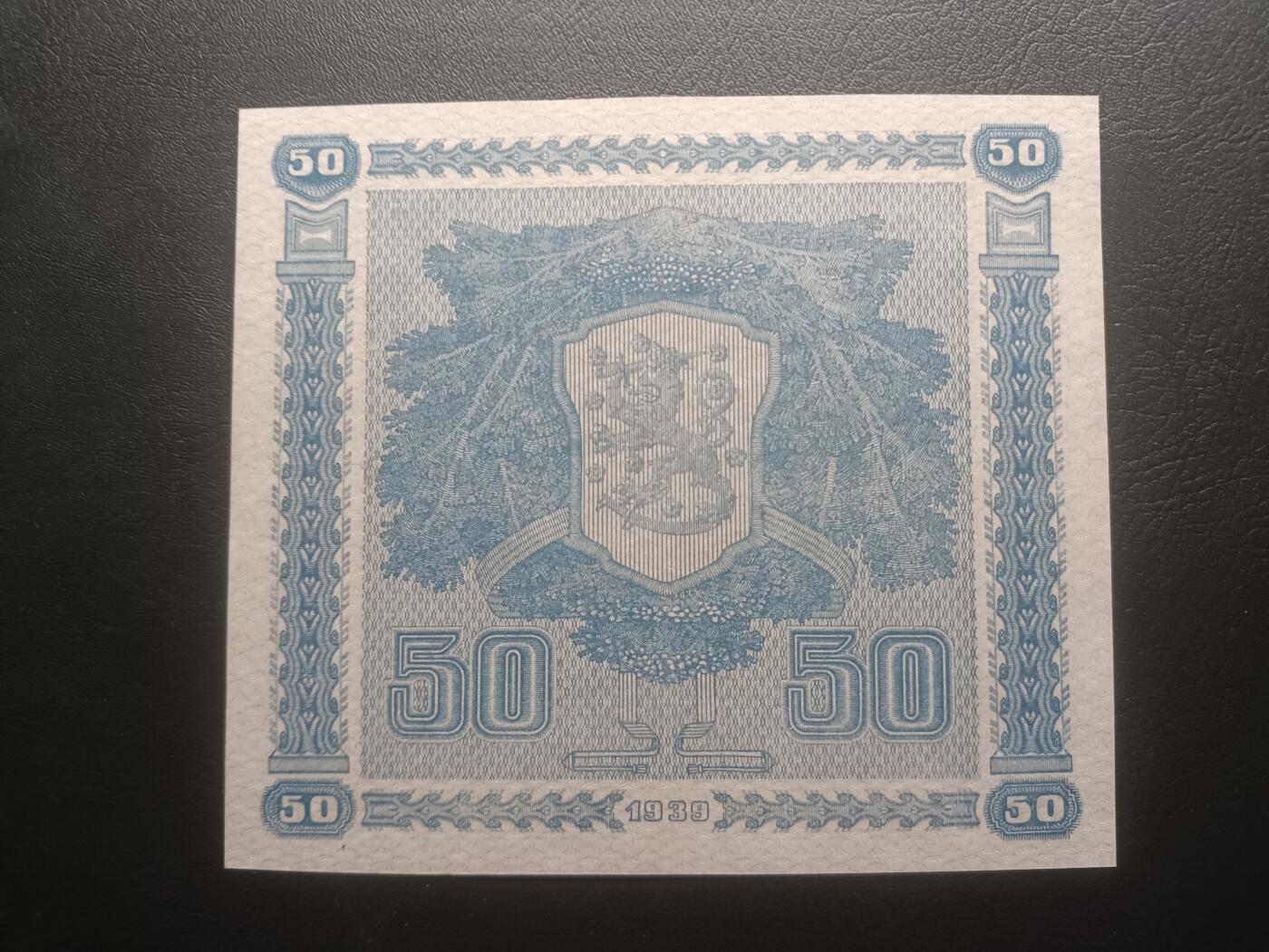 2025十一月第四期，总202期 芬兰1939版50马克AUNC无47，芬兰民族起源的抽象画，经典的大方块设计，少见中期年份