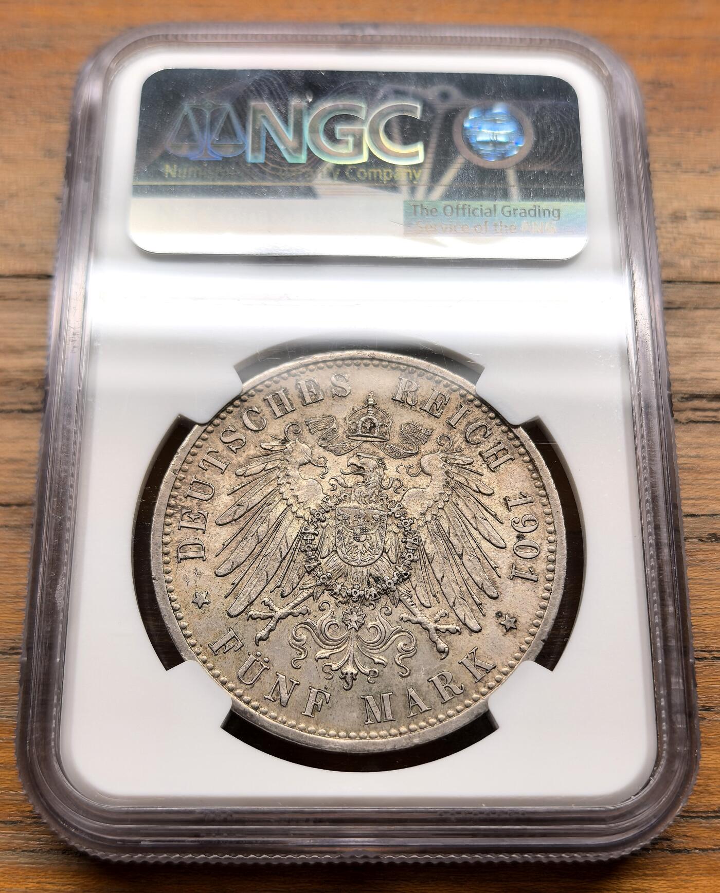 泉海漫舟·凡希社世界钱币微拍第三百十四期 1901A德国普鲁士王国200周年纪念5马克NGC-MS62