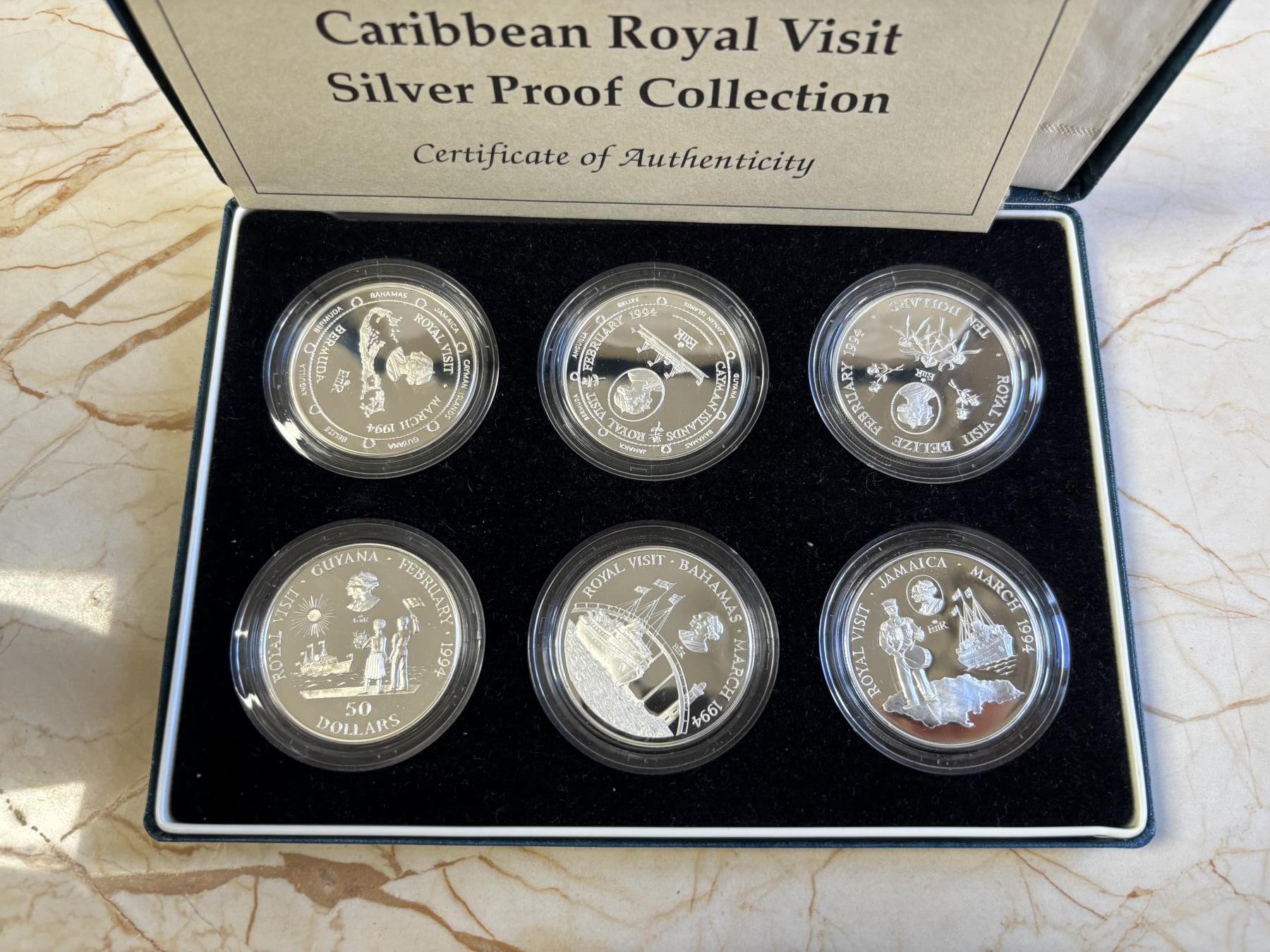 第181期拍卖 1994年开曼圭亚那巴哈马百慕大伯利兹牙买加女王访问纪念银币6枚，28.28克*6,925银