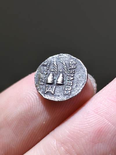 精品！巴克特里亚王国品相非常好的欧克拉提德斯一奥波银币，背面是双子帽