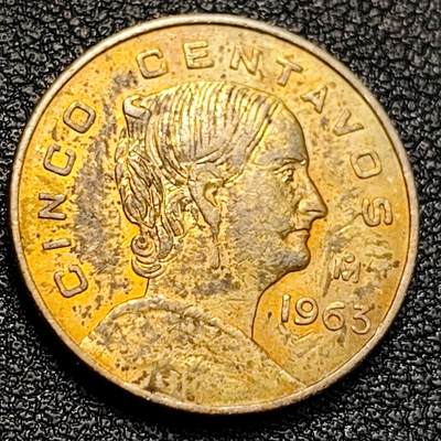泉币菌-第129场-精品福利场（本场拍品多，请提前出价） - 约瑟法奥尔蒂斯 墨西哥1963年5分黄铜人物硬币 20.4毫米 4克
