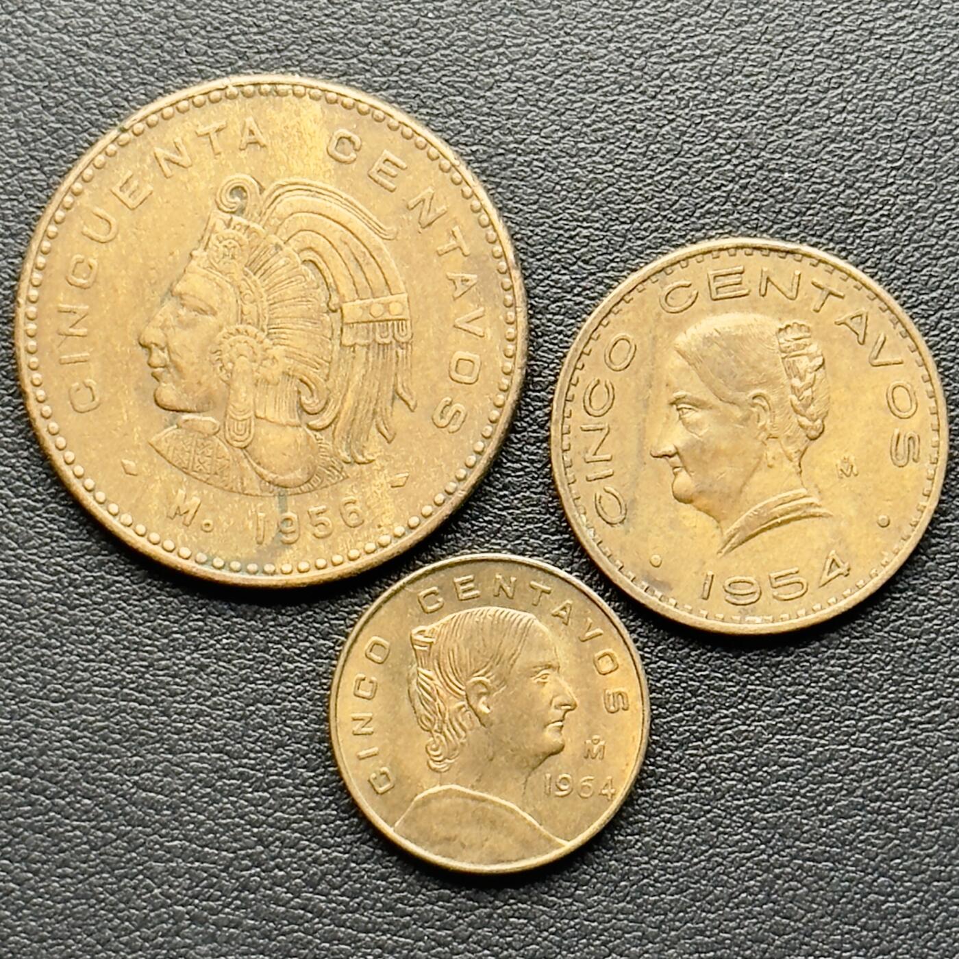 ＜小葵钱铺＞第65期·散币·银币场·满200包邮，不寄存·17号发货 墨西哥1954、1956、1964年铜币3枚