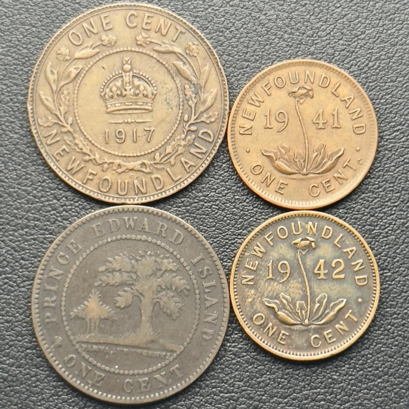 ＜小葵钱铺＞第65期·散币·银币场·满200包邮，不寄存·17号发货 纽芬兰1917、1941、1942年1分铜币3枚·爱德华王子岛1871年维多利亚1分铜币