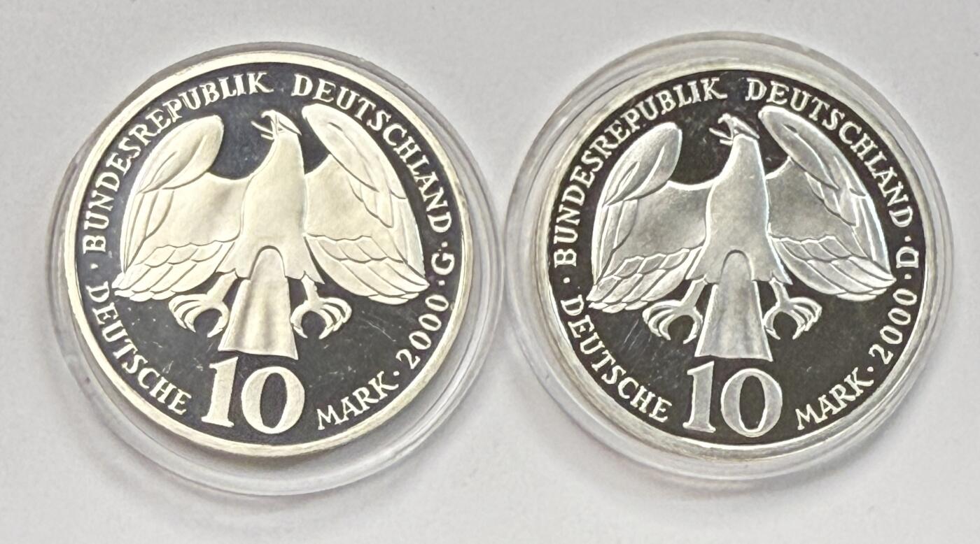 S&S Numismatic世界钱币-拍卖 第115期  德国2000年 约翰·塞巴斯蒂安·巴赫逝世250周年 10马克精制纪念银币15.5克925银/枚， 2枚一起31克