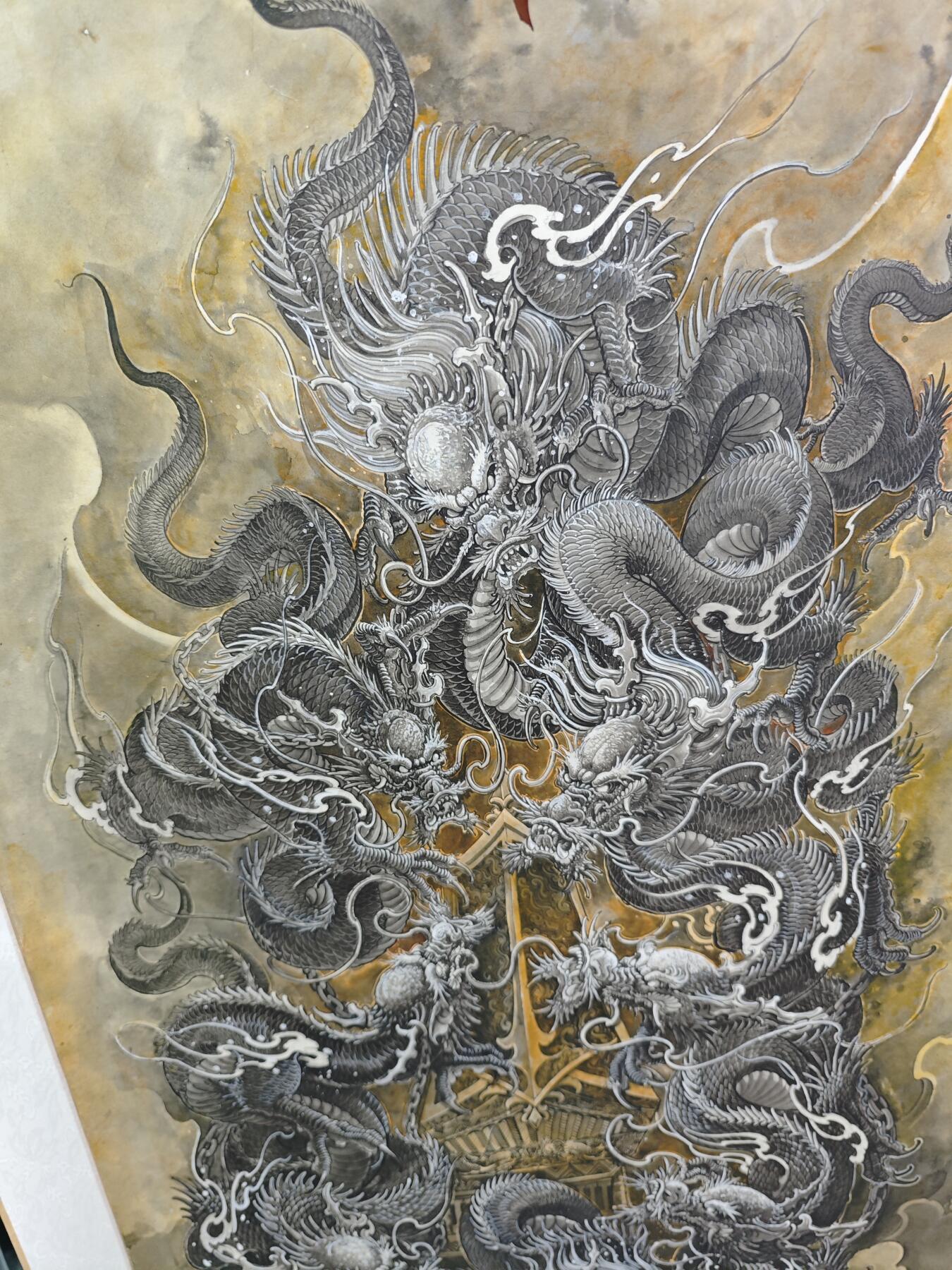 白泽拍卖卡牌手绘专场第28期（细雨生寒、寻梅闻香） 2025 刘晓明手绘画 长画九龙 尺寸1m*2m