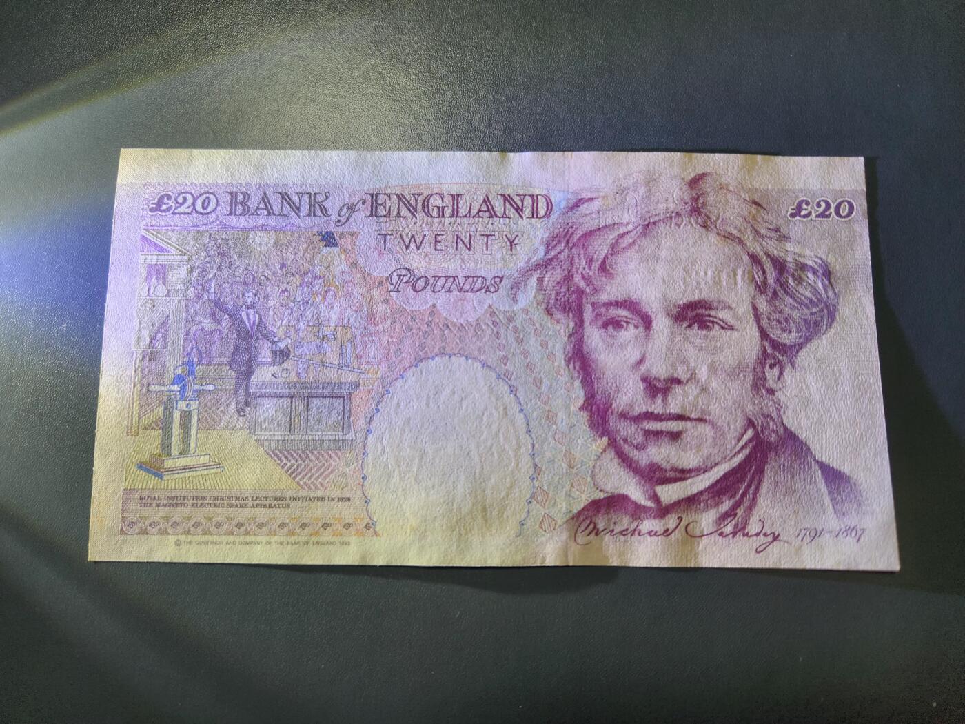 11月15号晚上8点 外国纸币自动截拍第58场 英国20镑纸币E序列 1991-1998年皇冠初版 法拉第 美品