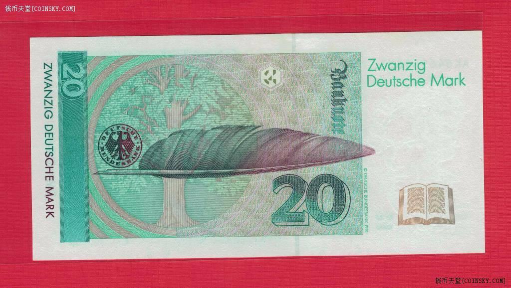德国1991年20马克 P-39a 实物图 UNC