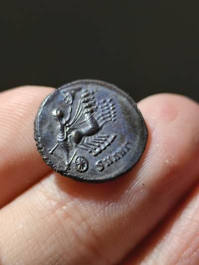 极品！古罗马君士坦丁大帝追思币，AD337-340，正面是君士坦丁披纱造型，背面是马车和神之手，热门品种，此品种好品少见，这枚图案和神之手都非常清晰，比较难得