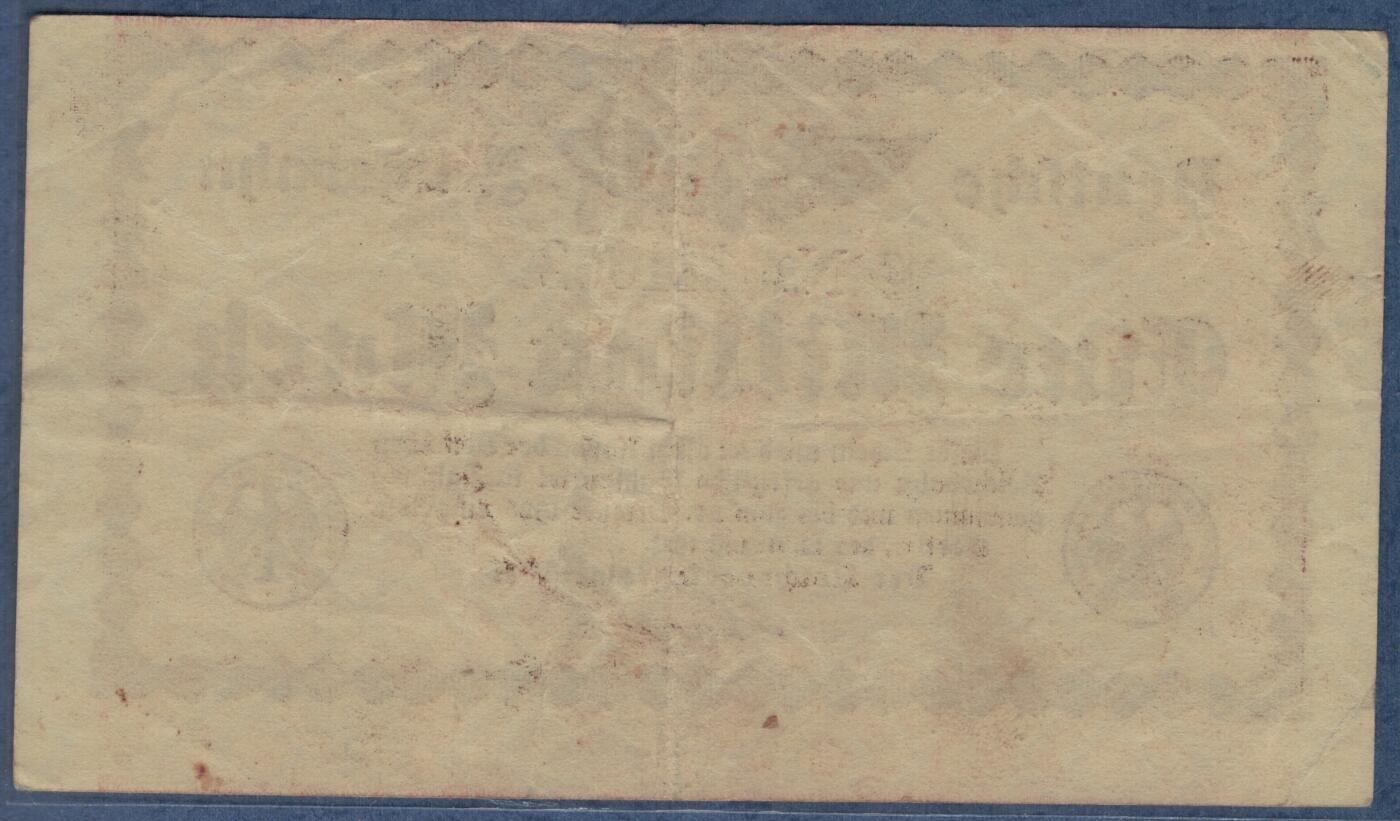 德国1923年1000000(100万)马克 铁路应急代用币 实物图 八五品 德国铁路发行，仅在铁路系统内流通，有效期仅两个半月。