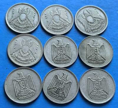 外国优质老铜币银币，周六九点倒数截拍，满百包邮，可寄存半年，喜欢朋友微信扫描二维码可直接参拍 - 埃及1967年-1972年5皮阿斯特共9枚