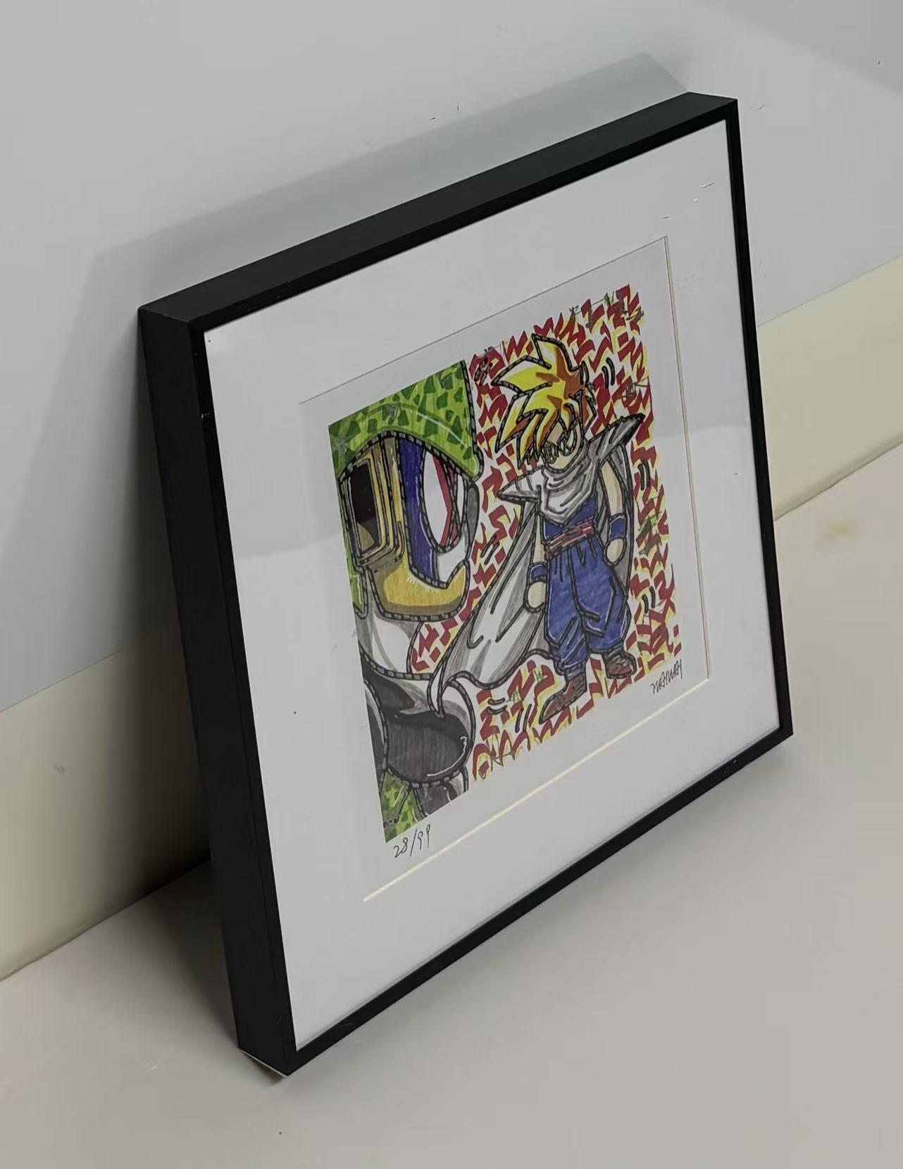 零元拍：歪歪亲笔签名 OWSON 系列作品装饰画《悟饭和沙鲁》，已做装裱 合金相框尺寸25/25CM。因展品出展，镜框或亚克力可能有轻微划痕，介意勿拍