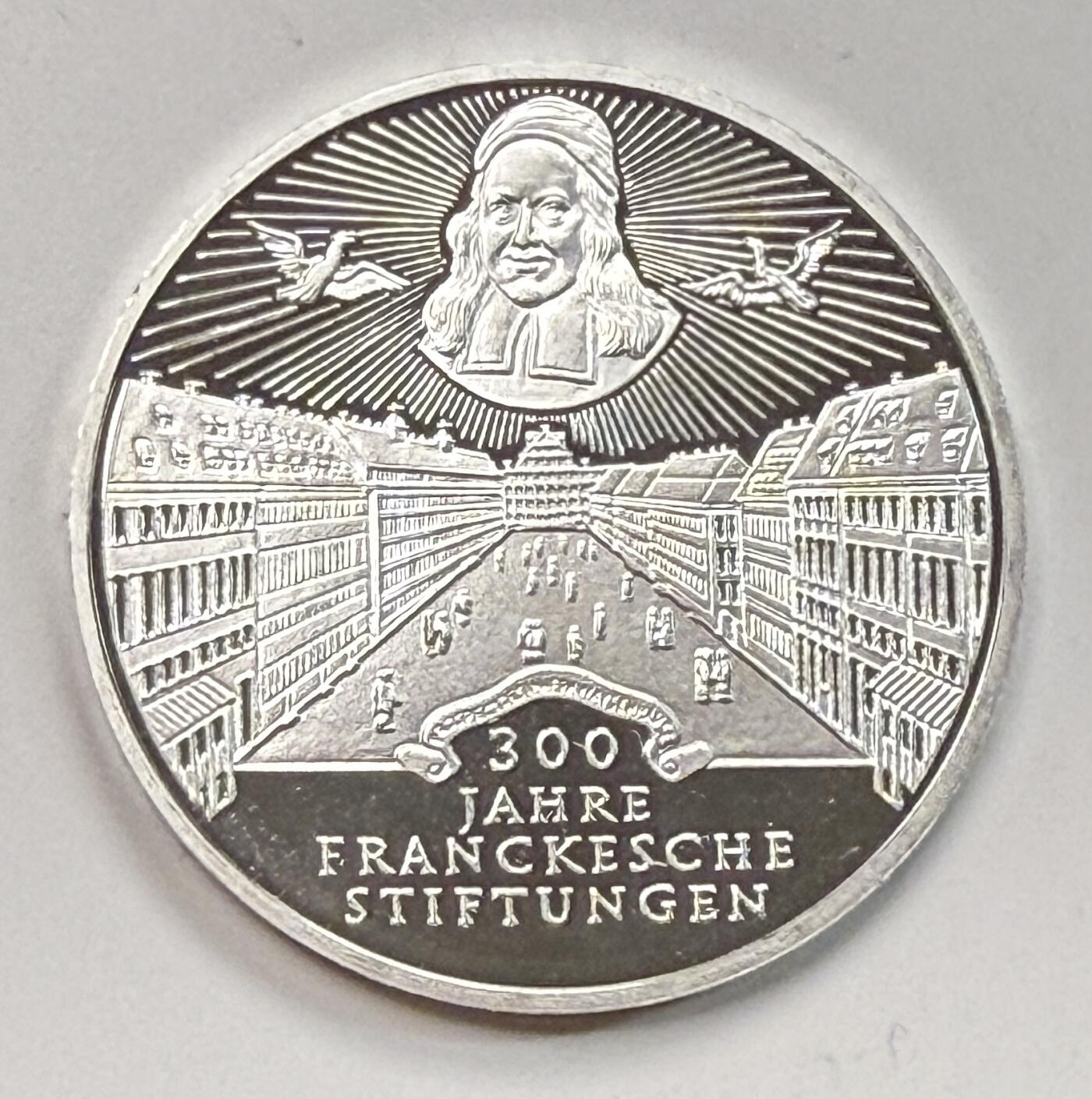 S&S Numismatic世界钱币-拍卖 第115期  德国1998年 哈雷弗兰克基金会成立300周年 10马克精制纪念银币 15.5克925银