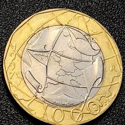 泉币菌-第129场-精品福利场（本场拍品多，请提前出价） - 意大利1000里拉硬币 1997年 直径27MM双色币