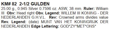 荷兰 银币 2.5盾 威廉三世 1870年