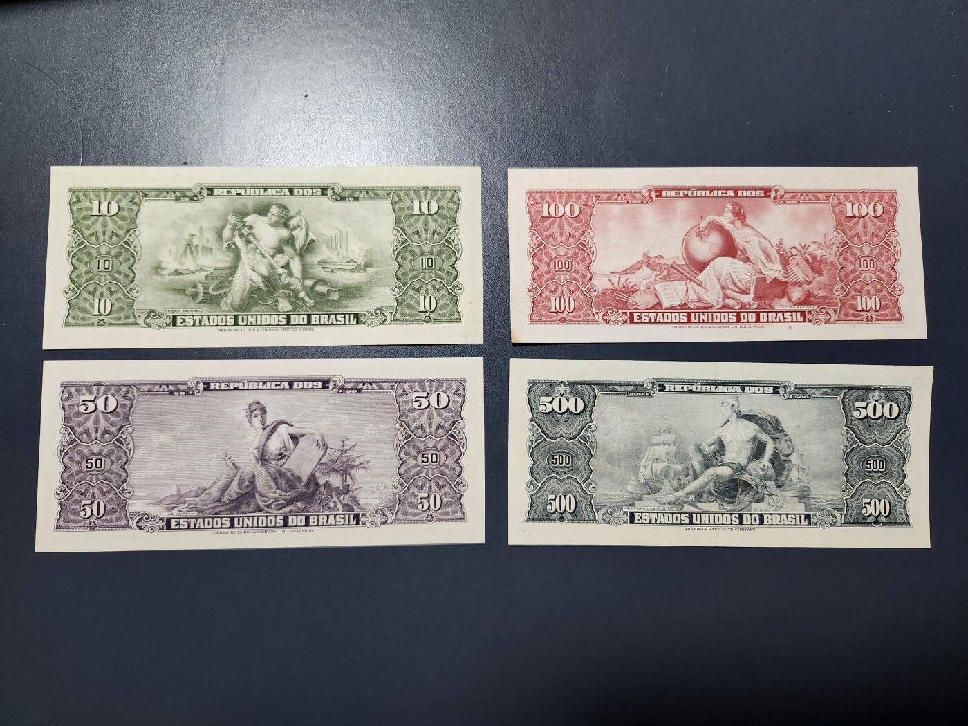 11月15号晚上8点 外国纸币自动截拍第58场 巴西 1966年 改值版 1-5-10-50纸币近新至新品一套