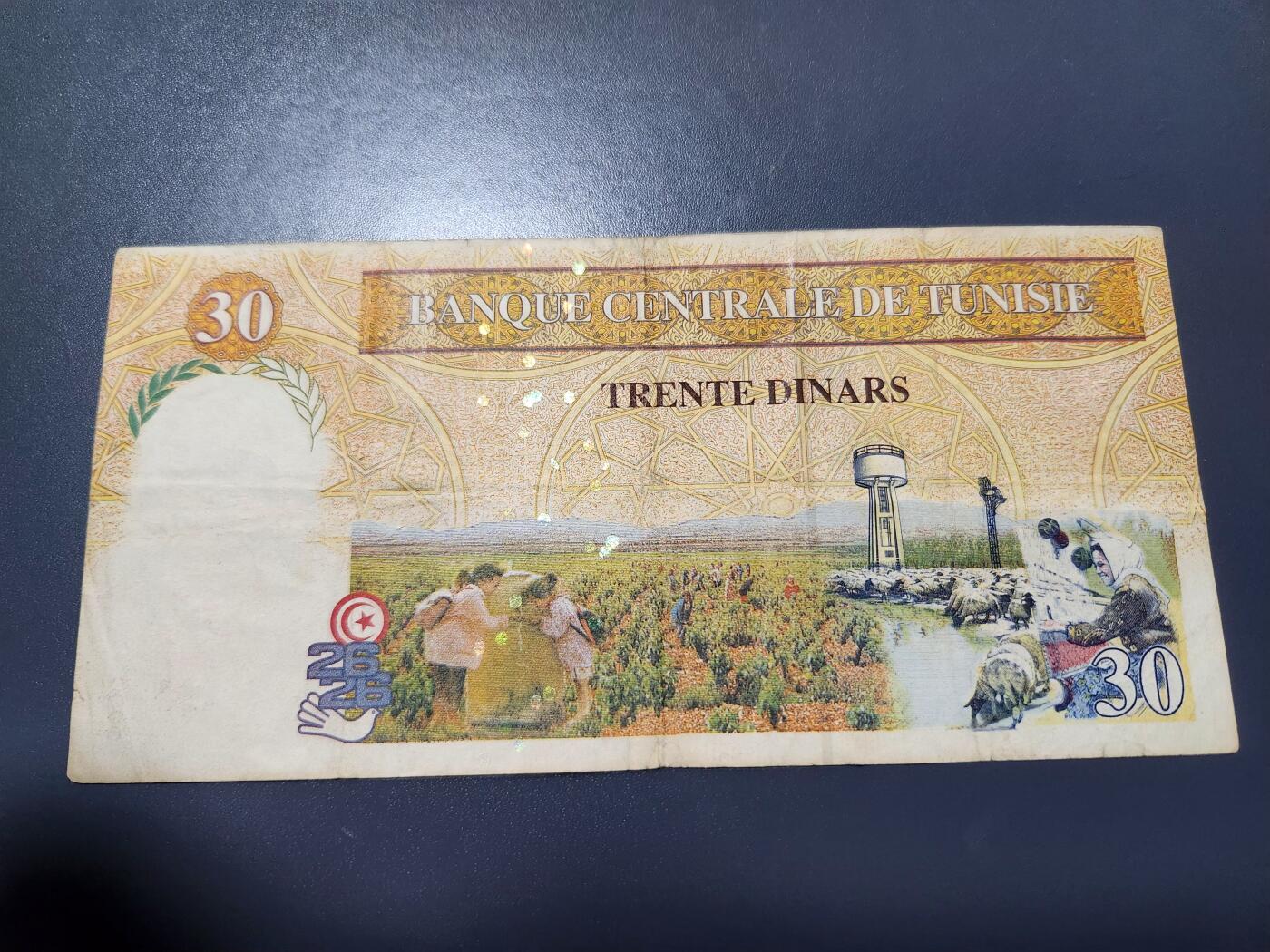 11月15号晚上8点 外国纸币自动截拍第58场 突尼斯1997年30第纳尔