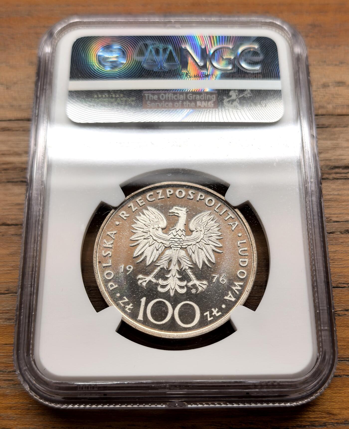 泉海漫舟·凡希社世界钱币微拍第三百十四期 1976波兰贵族、美国骑兵之父卡西米尔·普拉斯基100Z纪念银币NGC-PF69UC