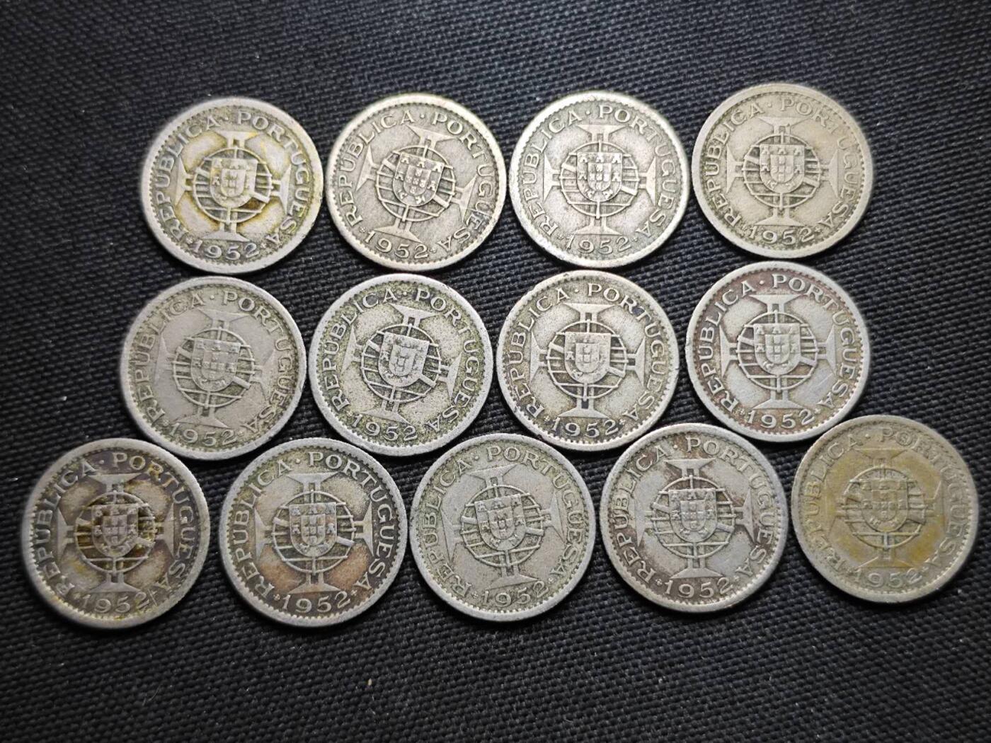 KK钱币收藏小铺  第370场  2月预留时间 周末发货  1952澳门5毫镍币 早年份一组13枚