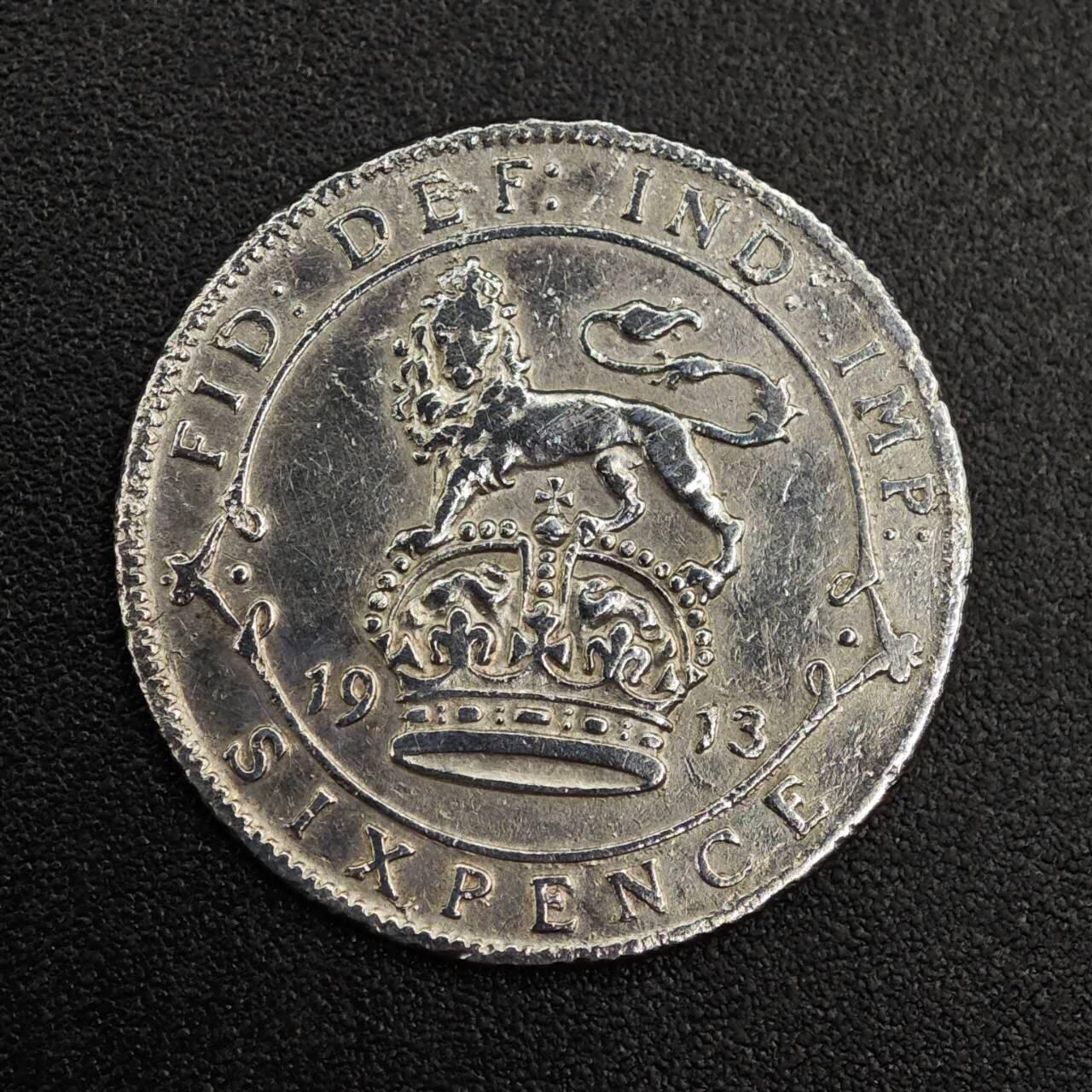 【淘币小摊】实时拍第七百九十六拍   小银币场   满百包邮可预留二周 每周一统一发货   英国1913年乔治五世6便士银币