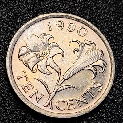 泉币菌-第129场-精品福利场（本场拍品多，请提前出价） - 少见原光 英属百慕大1990年10分 女王花冠 铜镍 18mm 