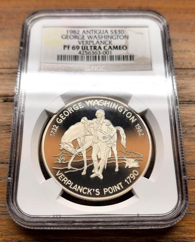 泉海漫舟·凡希社世界钱币微拍第三百十四期 - 1982安提瓜乔治华盛顿纪念30元大银精铸NGC-PF69UC