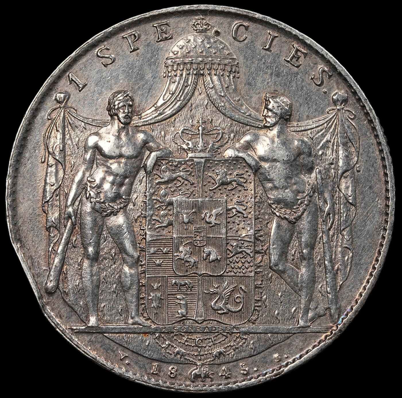 修遠堂世界钱币第九十三期 1845年丹麦 SPECIEDALER大银币 边有两磕碰 28.87g