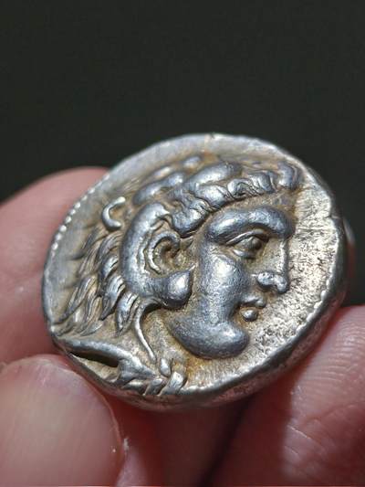 典藏精品狮皮四德！阿拉多斯地区。托勒密一世统治时期：公元前305-前282年。 以马其顿的亚历山大三世即亚历山大大帝的名义及币制铸造