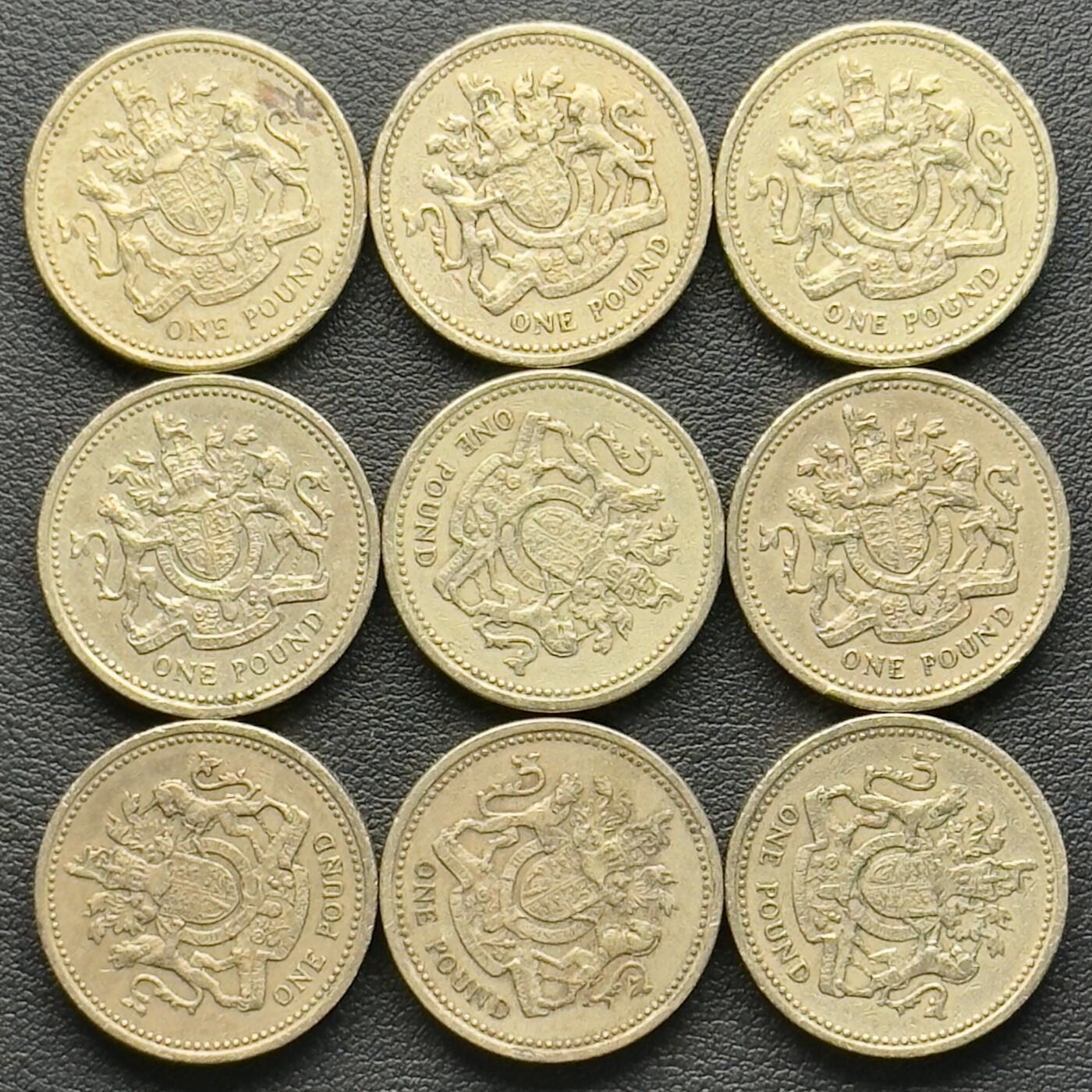 ＜小葵钱铺＞第65期·散币·银币场·满200包邮，不寄存·17号发货 英国散年份皇家徽章1镑黄铜纪念币9枚