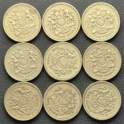＜小葵钱铺＞第65期·散币·银币场·满200包邮，不寄存·17号发货 - 英国散年份皇家徽章1镑黄铜纪念币9枚