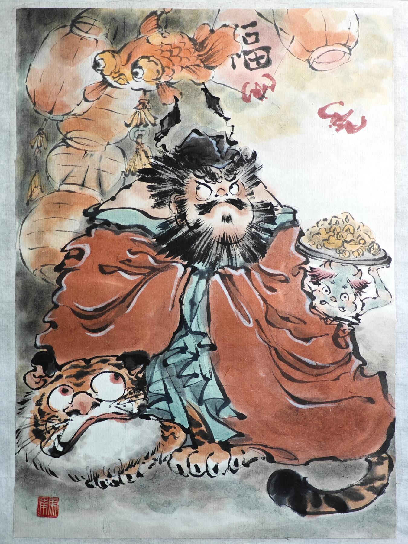 白泽拍卖卡牌手绘专场第28期（细雨生寒、寻梅闻香） 2025 马马手绘画 钟馗纳福 尺寸：21cm*30cm