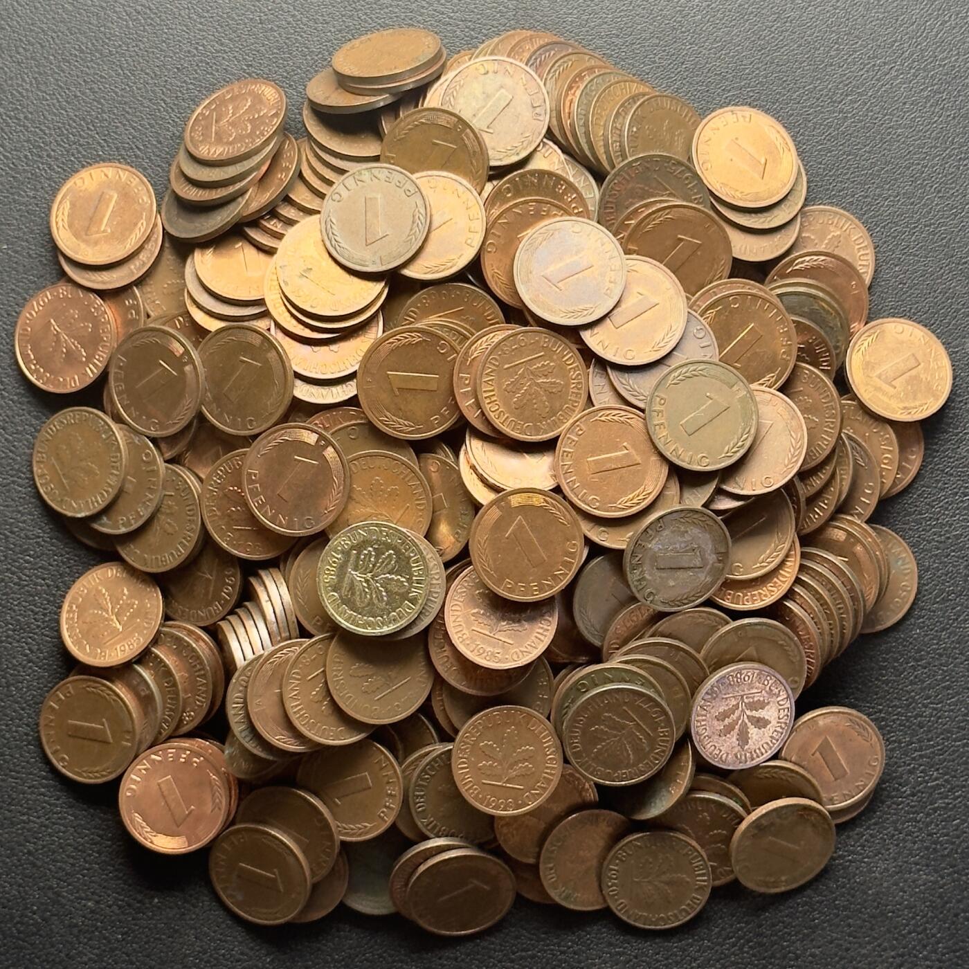 ＜小葵钱铺＞第65期·散币·银币场·满200包邮，不寄存·17号发货 德国散年份1芬尼铜币一堆〈约341枚〉