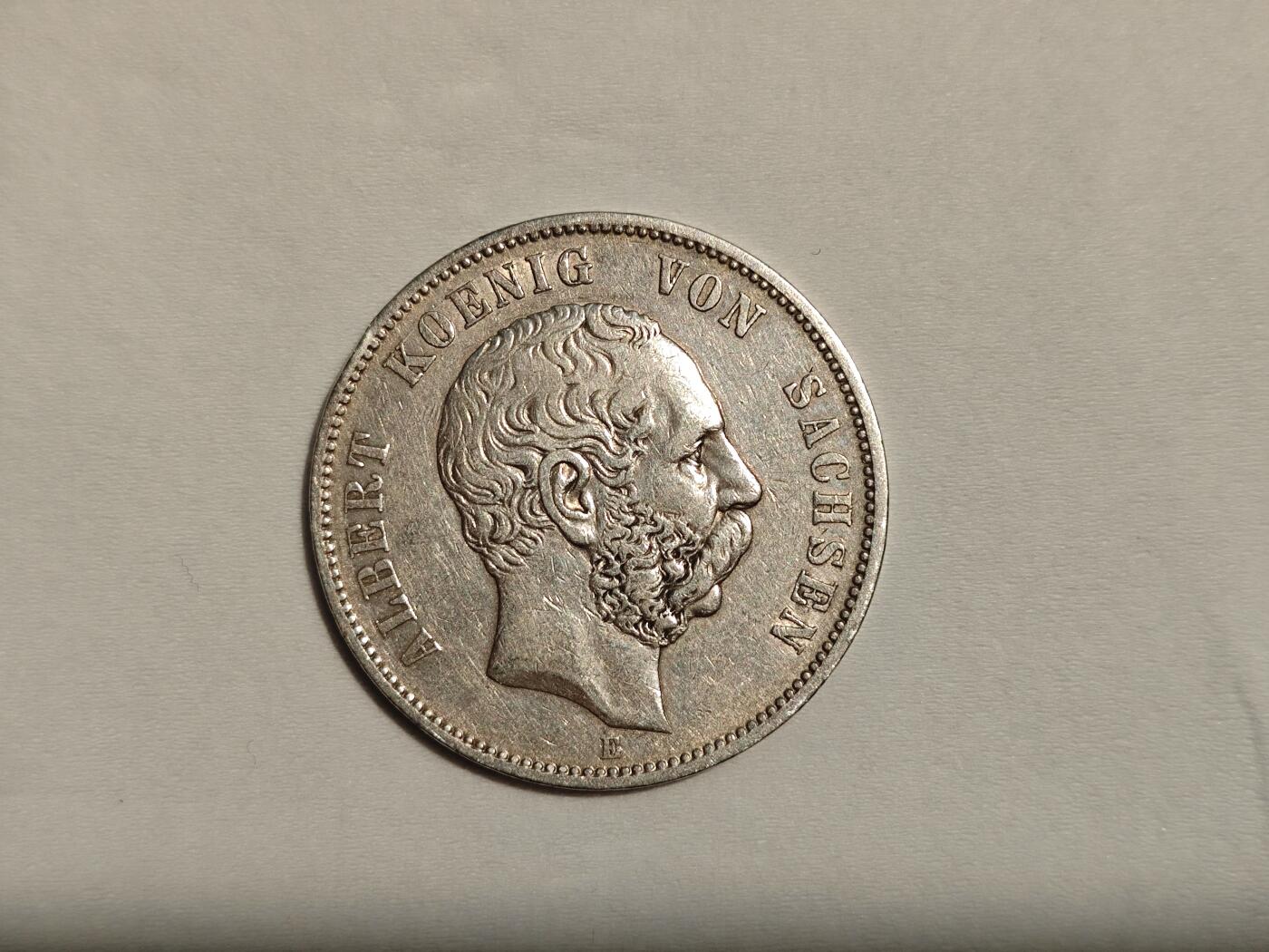 德国 银币 5马克 萨克森 短翅鹰 1875年